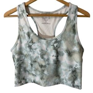 EE1 - Women’s XL  white green marble design athletic tank top bra stretch sport